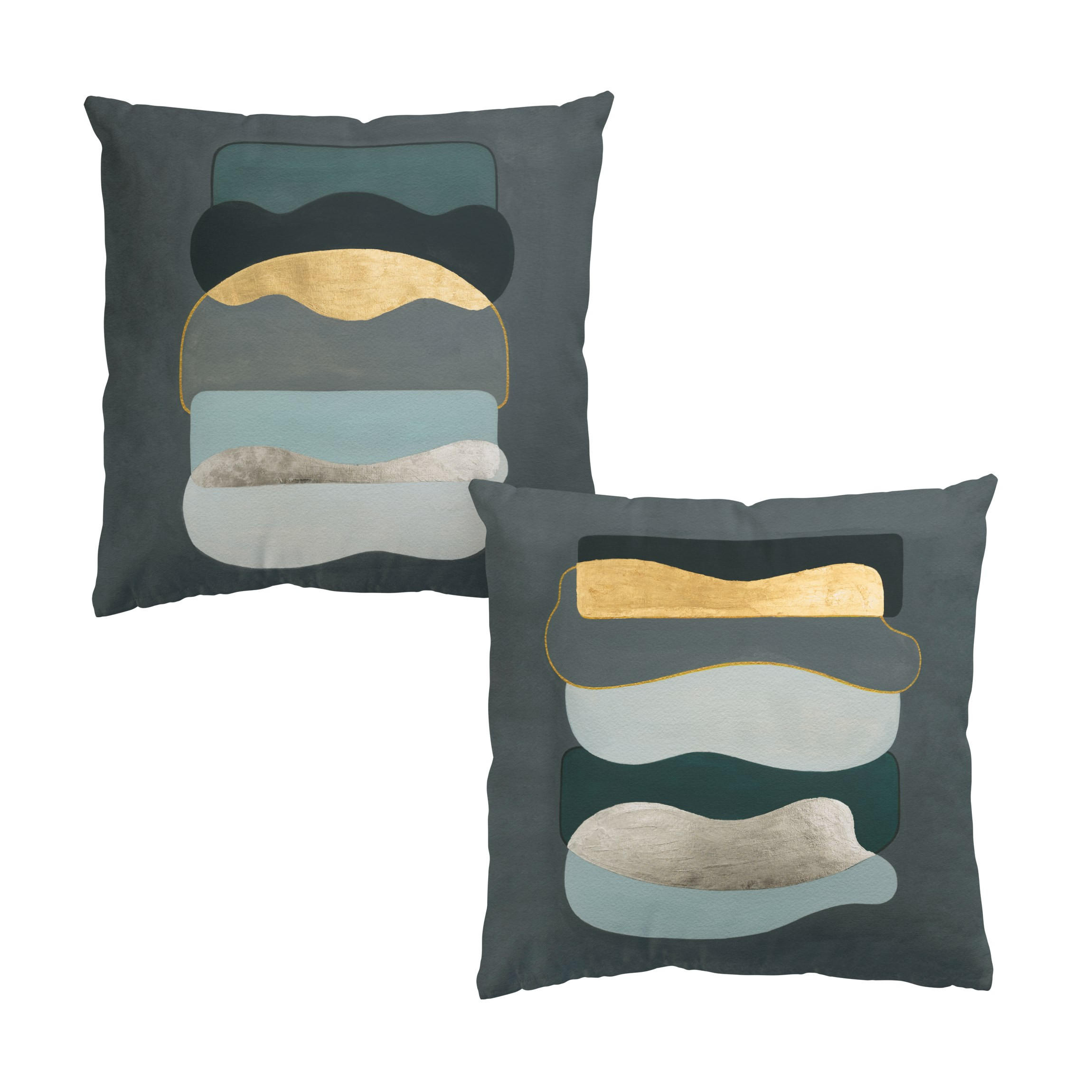 DEKOKISSEN 2er-Set Formen Muster auf Dunkelgrau Duo 40/40 cm - Grau, Textil (40/40cm) - Bilderwelten