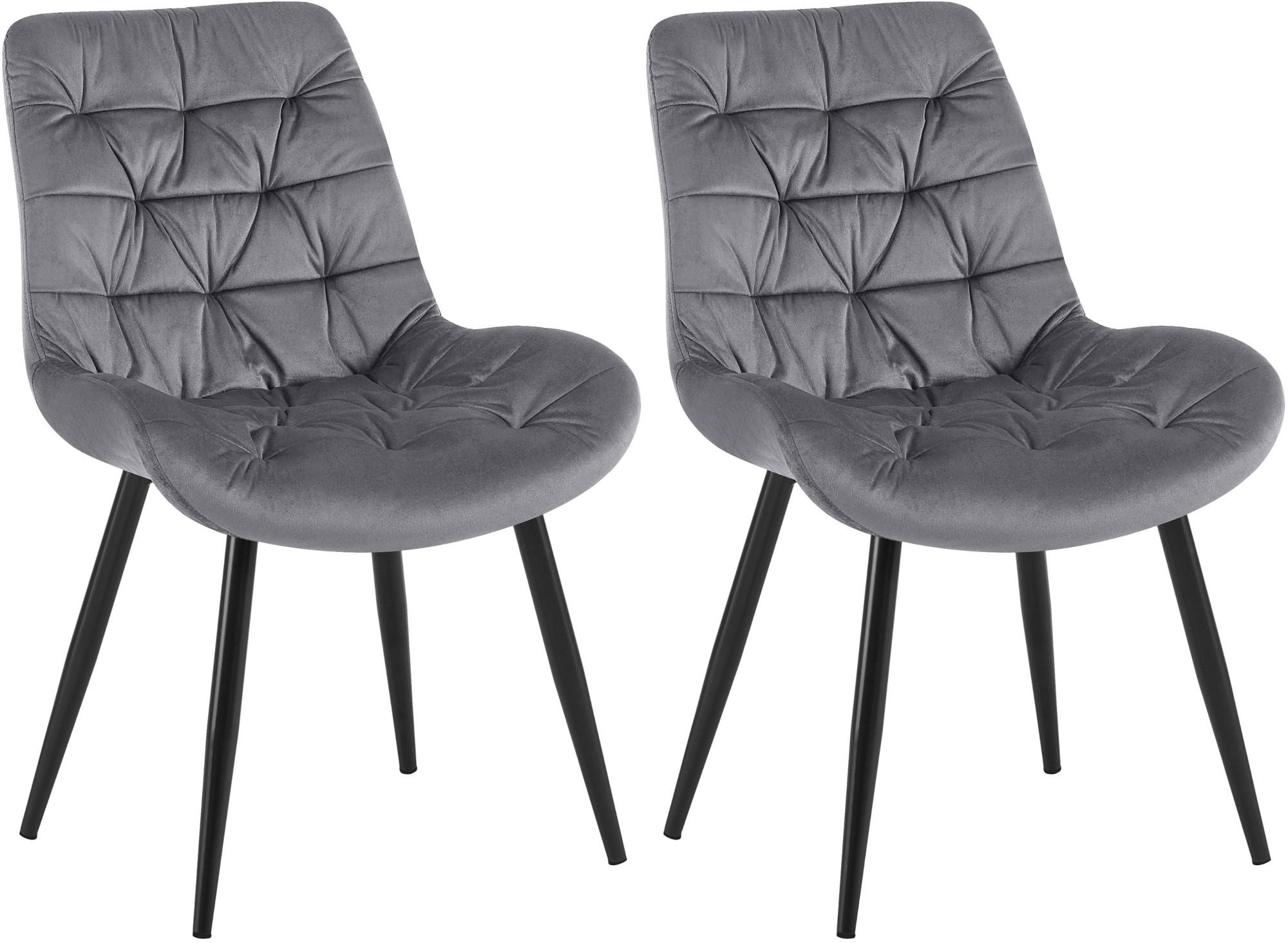 STUHL 2er Set Samt Dunkelgrau - Dunkelgrau/Schwarz, Textil/Metall (56/85/63cm) - CLP