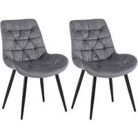 STUHL 2er Set Samt Dunkelgrau - Dunkelgrau/Schwarz, Textil/Metall (56/85/63cm) - CLP