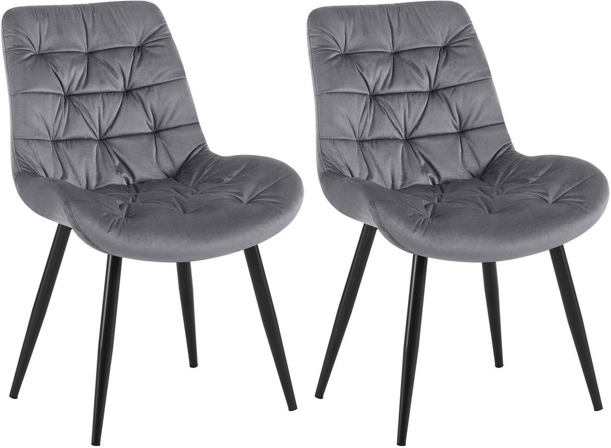 STUHL 2er Set Samt Dunkelgrau - Dunkelgrau/Schwarz, Textil/Metall (56/85/63cm) - CLP
