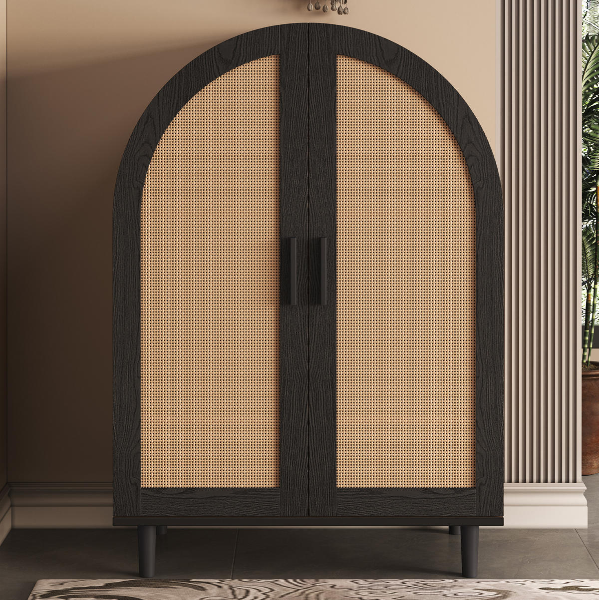 SCHUHSCHRANK 70/40/100 cm in Natur/Schwarz mit Rattantüren und verstellbaren Einlegeböden - Naturfarben, Holzwerkstoff (70/40/100cm) - Flora Grace