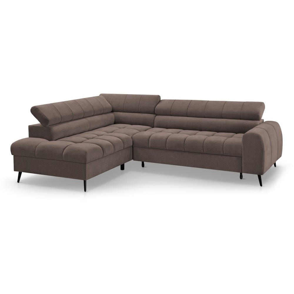 ECKSCHLAFSOFA Vinni Braun, Chenille-Stoff, links - Braun, Textil (265/205cm) - Beautysofa