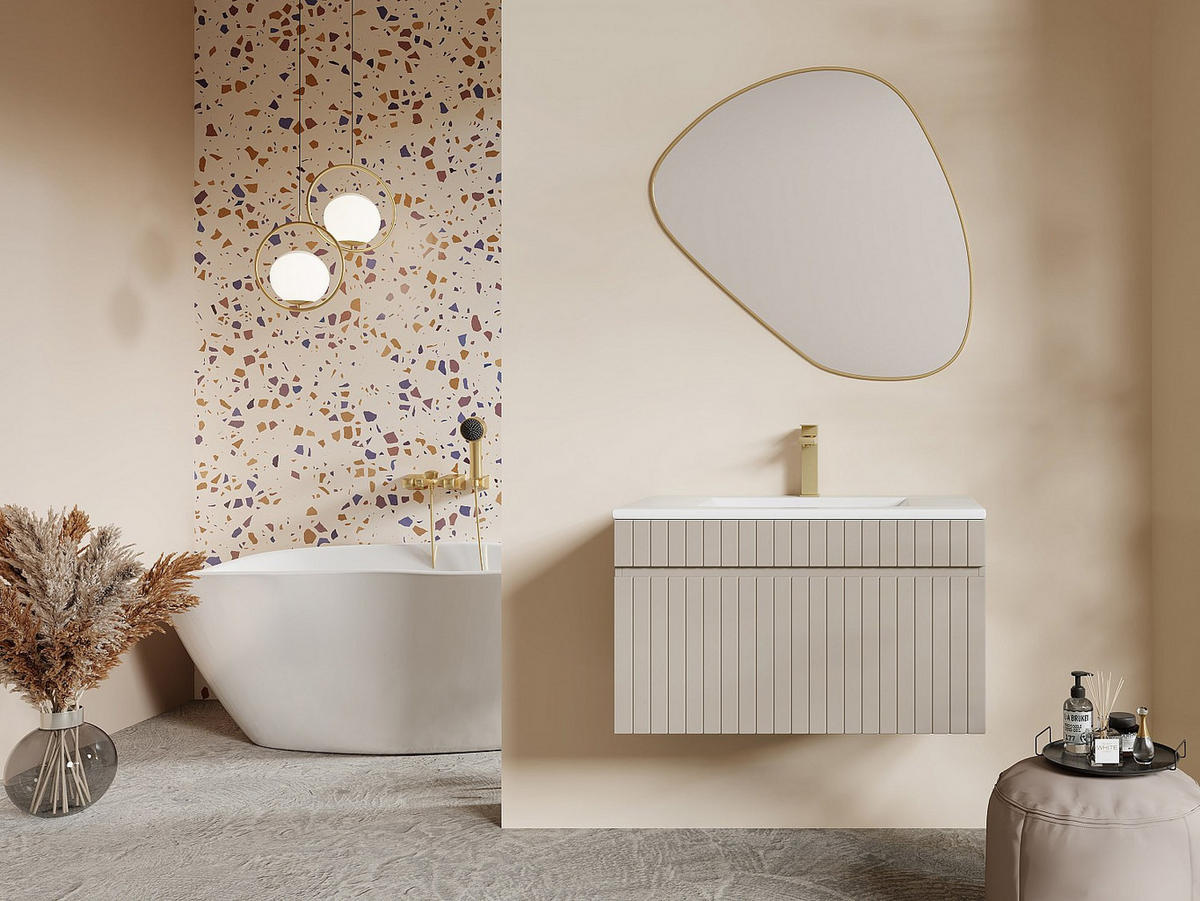 WASCHBECKENUNTERSCHRANK - 80cm x 46cm - MDF - beige - SATARA - Beige, Holz (80/46/46cm) - Vente-Unique