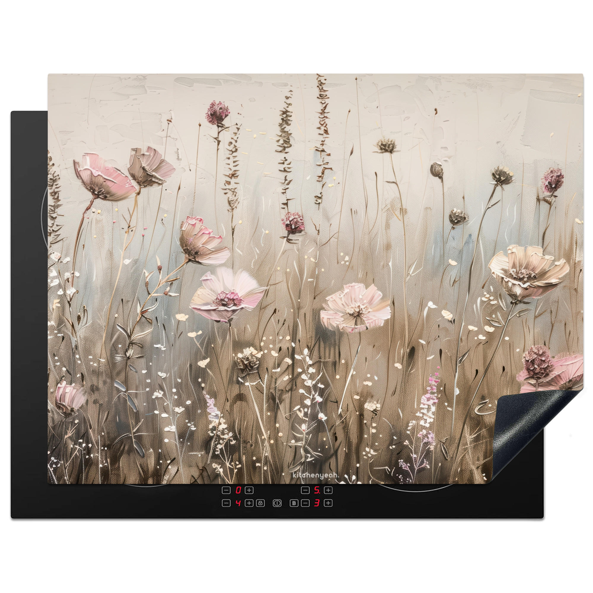MuchoWow KRYT NA INDUKČNÍ DESKU Květiny - Béžová - Suché květiny 77x59 cm