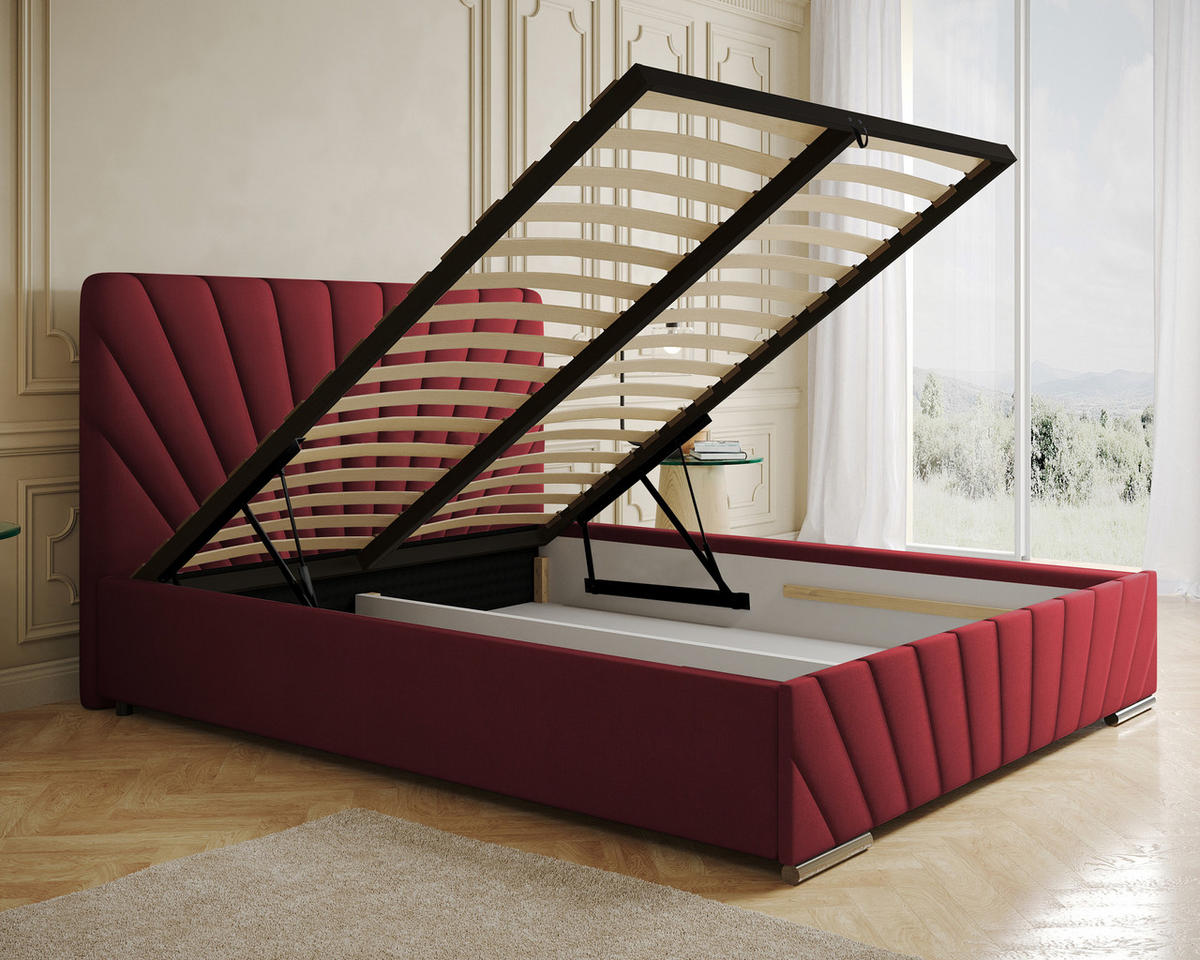POLSTERBETT Ray 160 x 200 cm mit Bettkasten und Lattenrost Taschenfederkernmatratze mit Kokos 20cm- rot - Rot, Holz (160/200cm) - Homesy