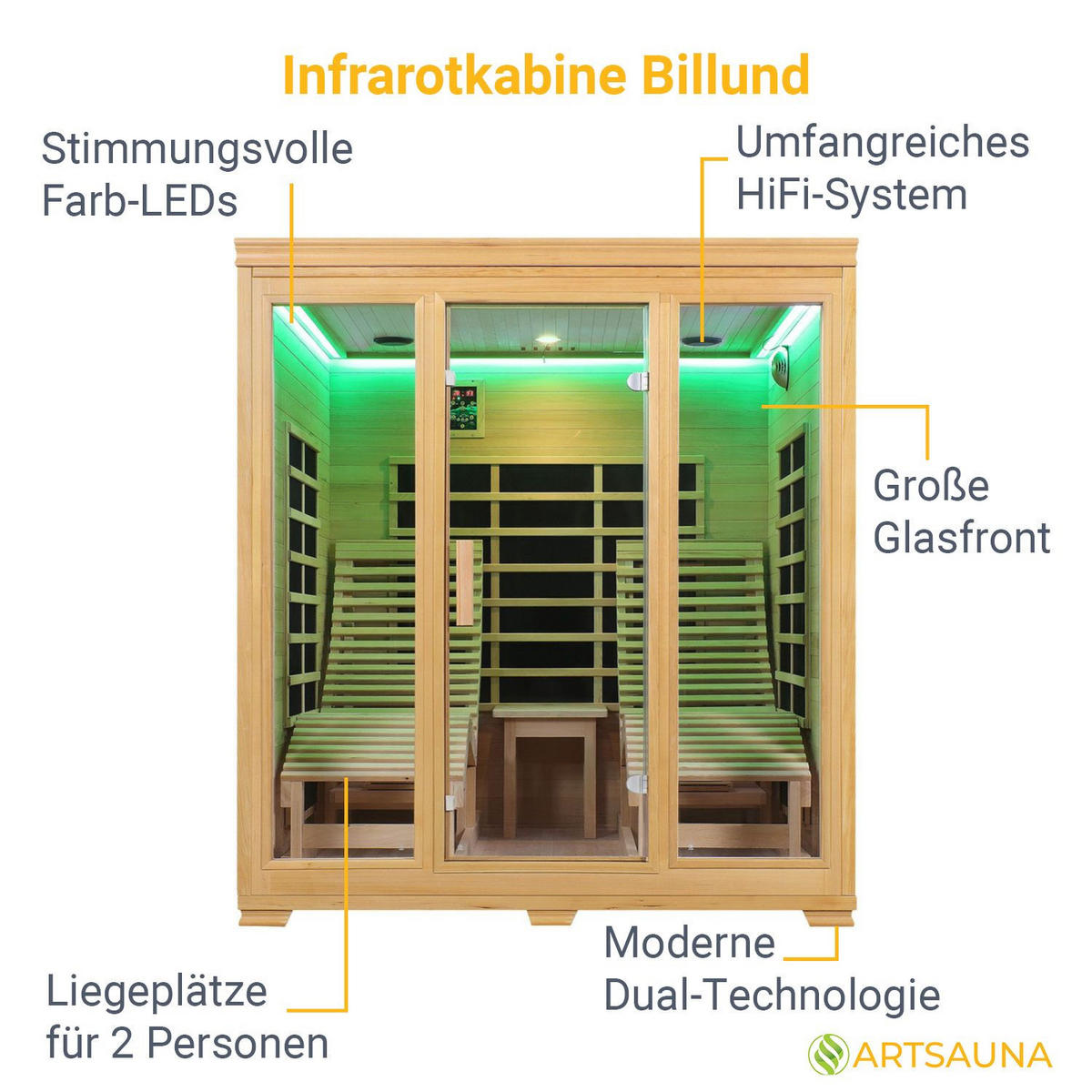 INFRAROTKABINE Billund mit Dual-Heizsystem & Hemlockholz - Naturfarben, Holz (170/190/190cm) - Artsauna