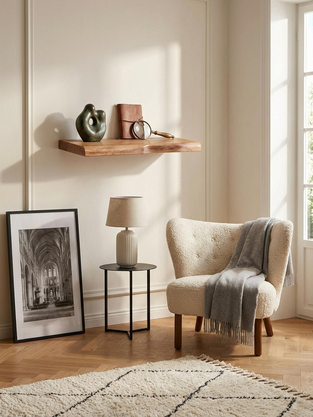 WANDREGAL Akazienholz Baumkante Rustikal, Beige 40x26x4 cm - Beige, Holz (40/4/26cm) - KADIMA DESIGN