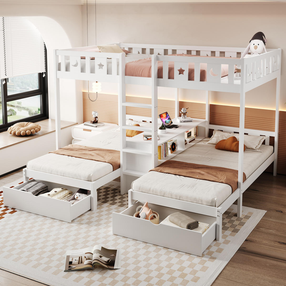 ETAGENBETT 140/200 cm / 90/200 cm DE-01543, in Weiß, mit 2 Schubladen und Stauraum - Weiß, Holz (140/200cm) - ComfortXL