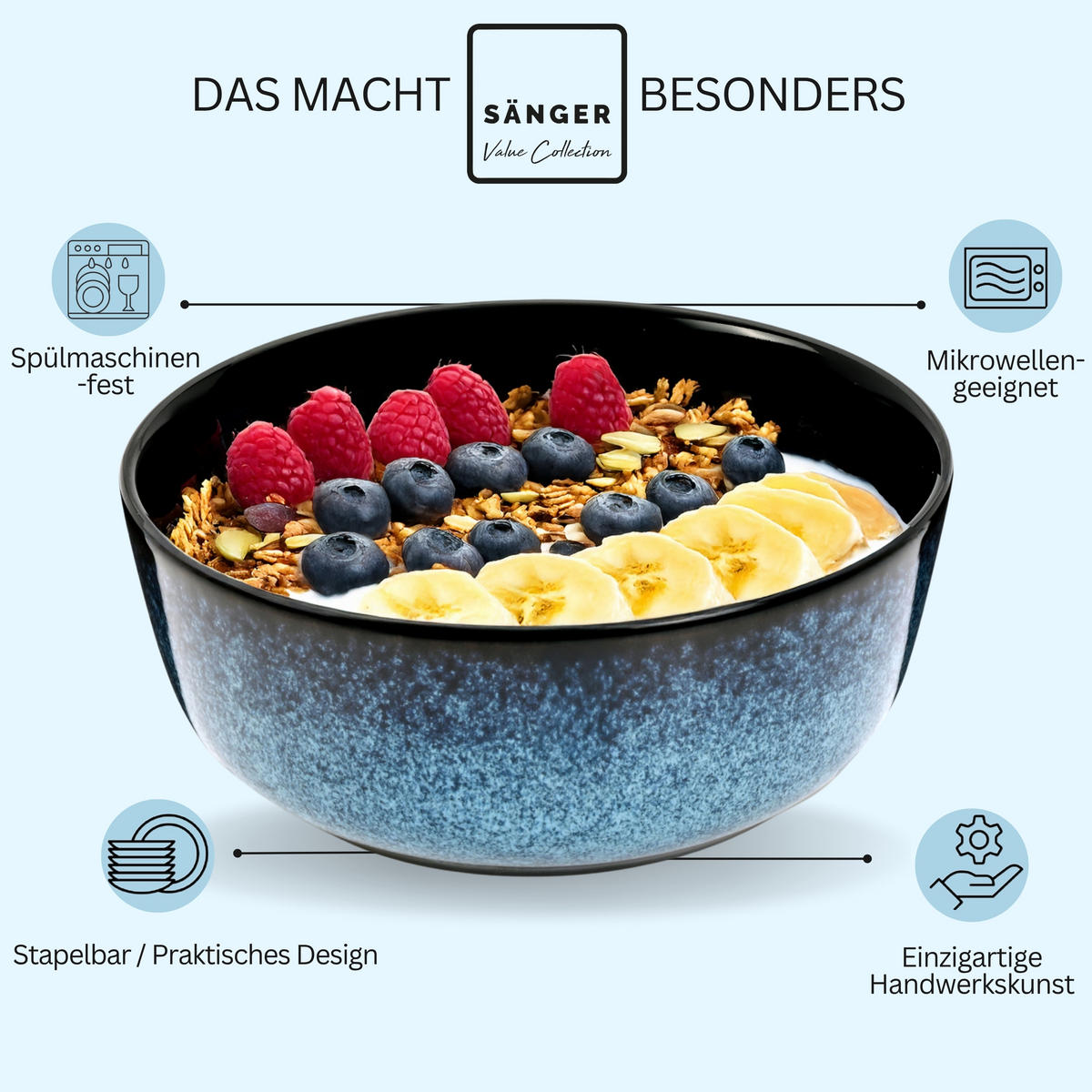 SCHALEN SET OSAKA - 6 teilig aus Steingut - Blau, Stein (16.2cm) - Sänger