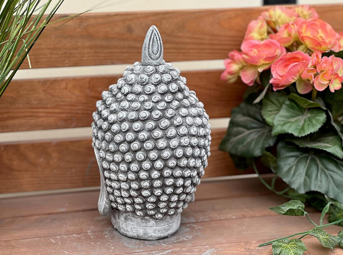 STEINFIGUR Shiva Kopf mittel frostfest Steinguss - Grau, Stein (12/24/14cm) - stoneandstyle