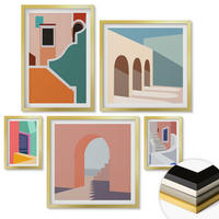 WANDBILDER 5er Set - 50x50 cm & 20x30 cm & 40x60 cm Goldrahmen - Farbenfrohe moderne Gebäude - Goldfarben, Kunststoff (40/60cm) - ArtPrintCave