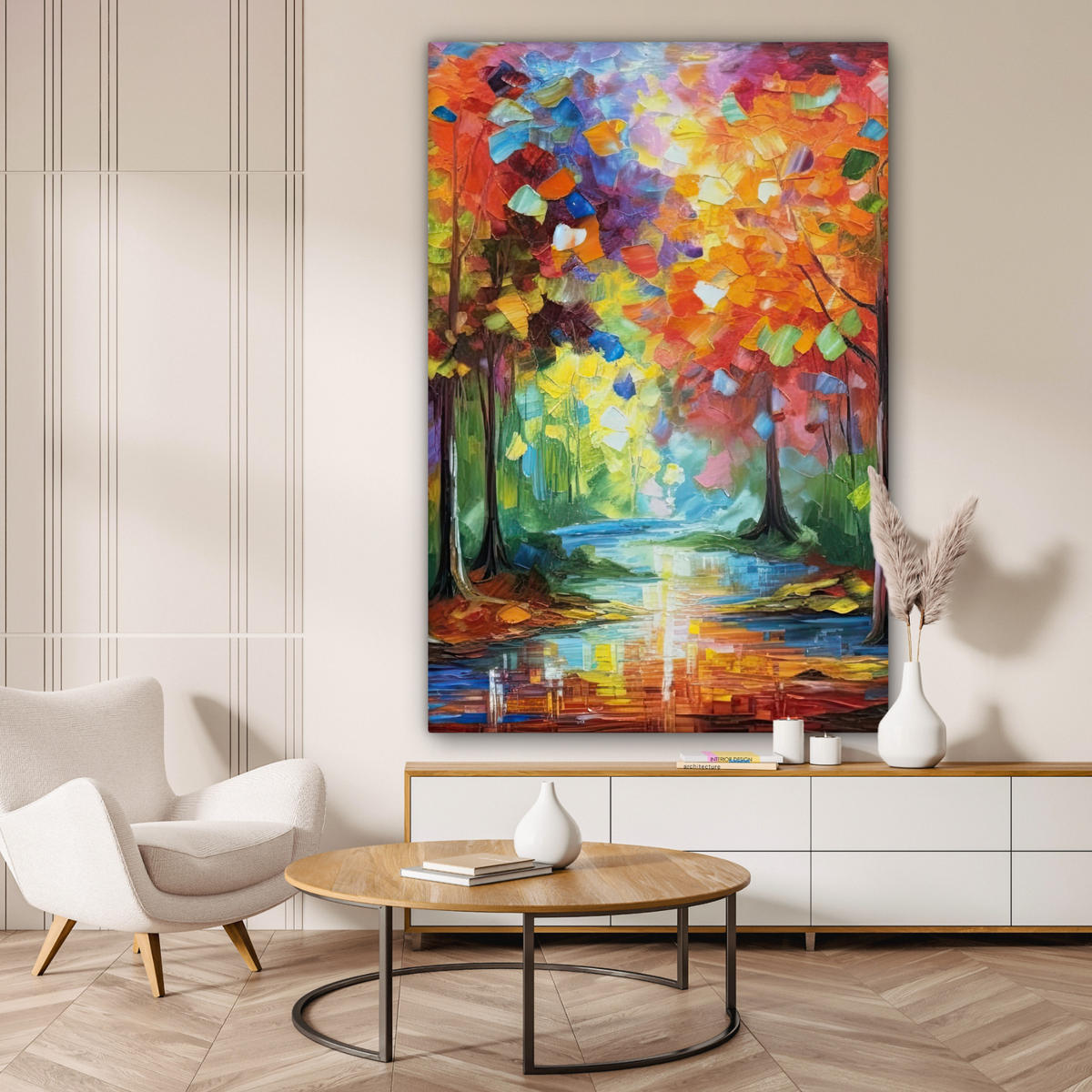 LEINWANDBILD Landschaft - Wald - Farben - Natur Deko Groß 90x140 cm - Multicolor, Textil (90/140cm) - MuchoWow