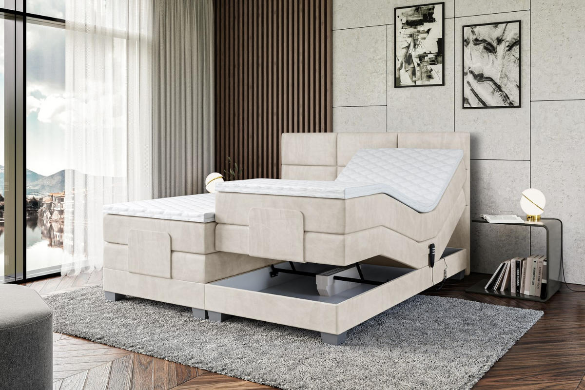 BOXSPRINGBETT elektrisch verstellbar mit 2 Matratzen H4/Taschenfederung PROT EL 140 x 200 Creme - Creme, Holzwerkstoff (147/200cm) - ALTDECOR