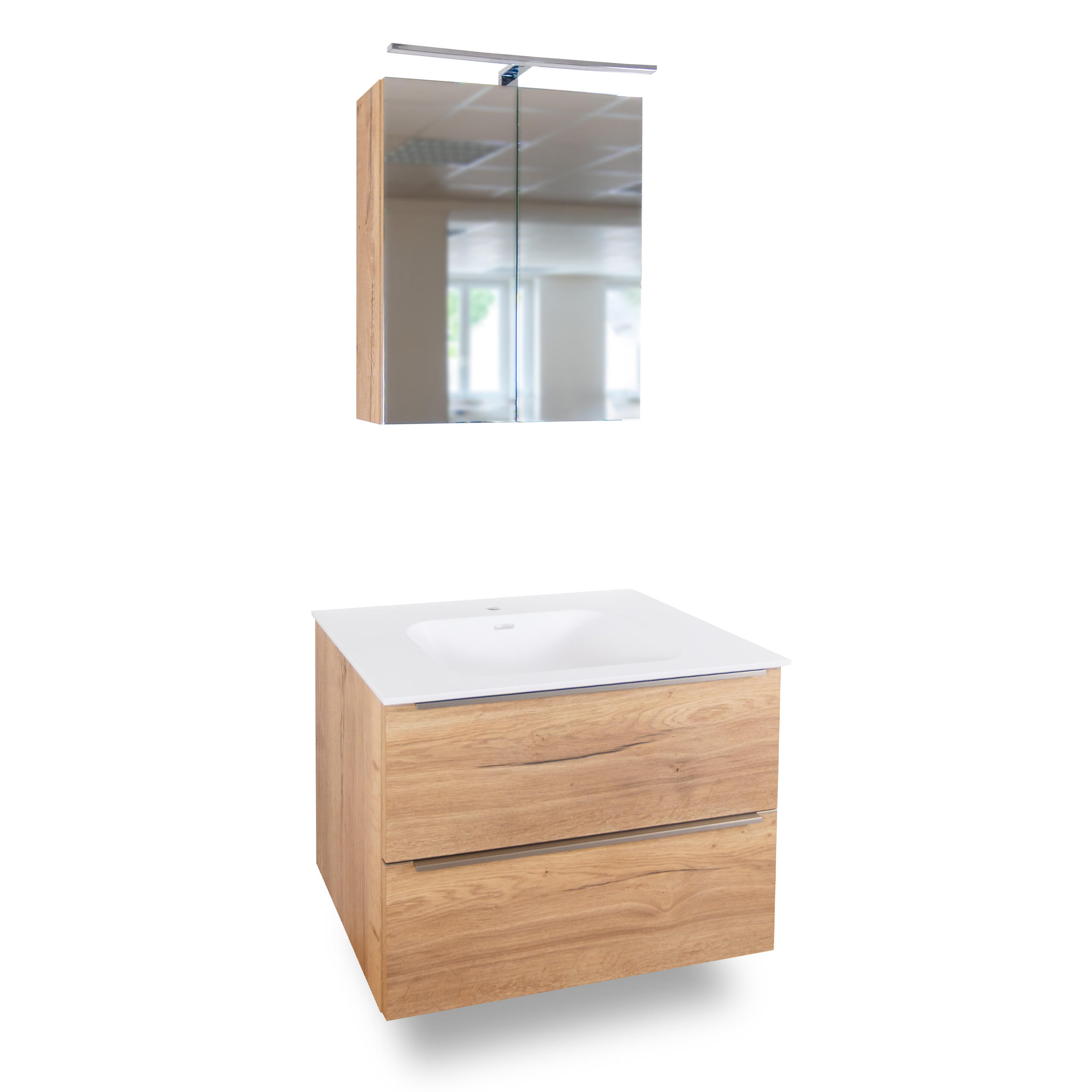 BADMÖBEL-SET „Liora“ 80 cm – vormontiert – Eiche Optik – mit LED-Spiegelschrank - Eiche Artisan, Holzwerkstoff (80/200/80cm) - GEBA