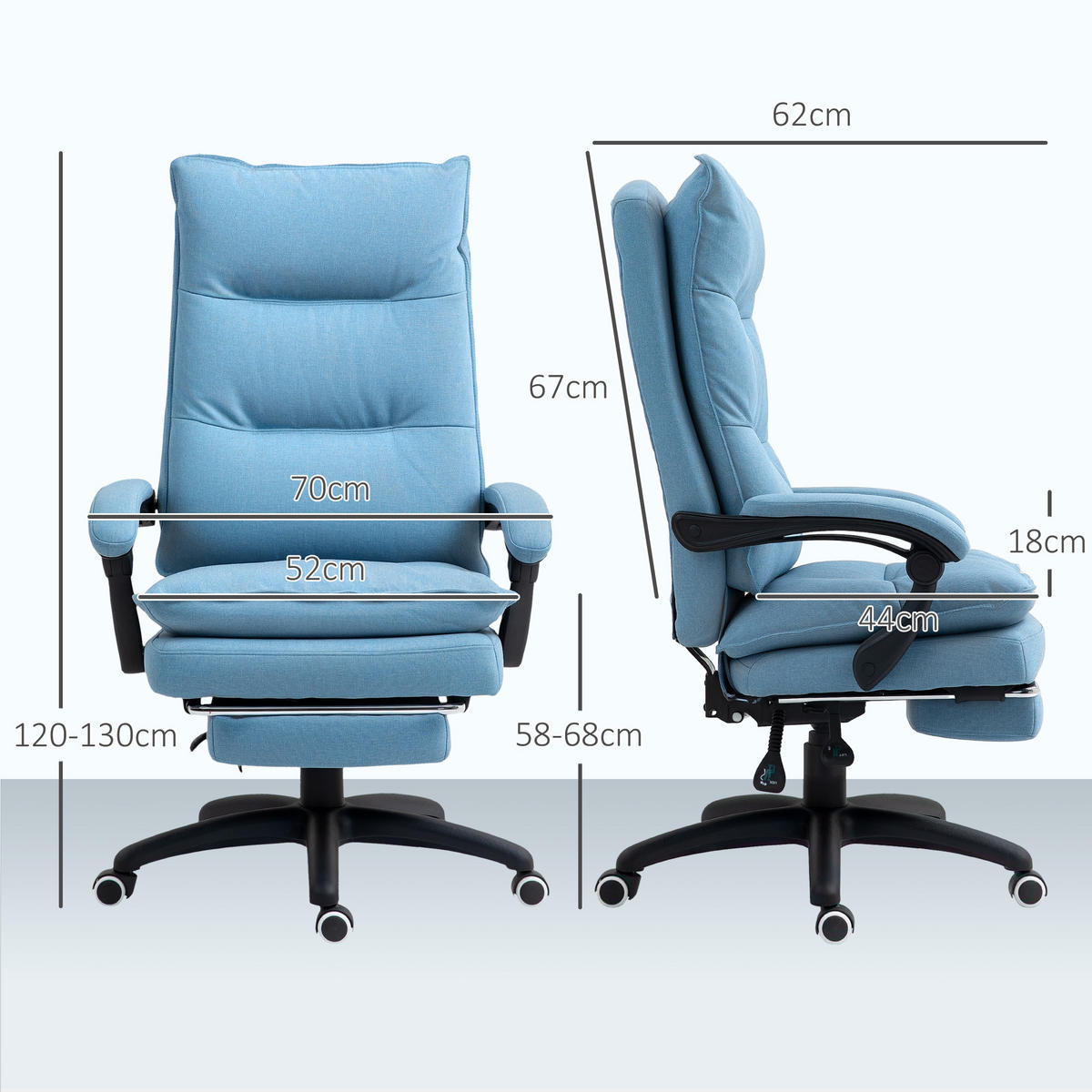 ERGONOMISCH Bürostuhl mit Massagefunktion, Computerstuhl mit Liegefunktion - Blau, Kunststoff (62/130/70cm) - Vinsetto