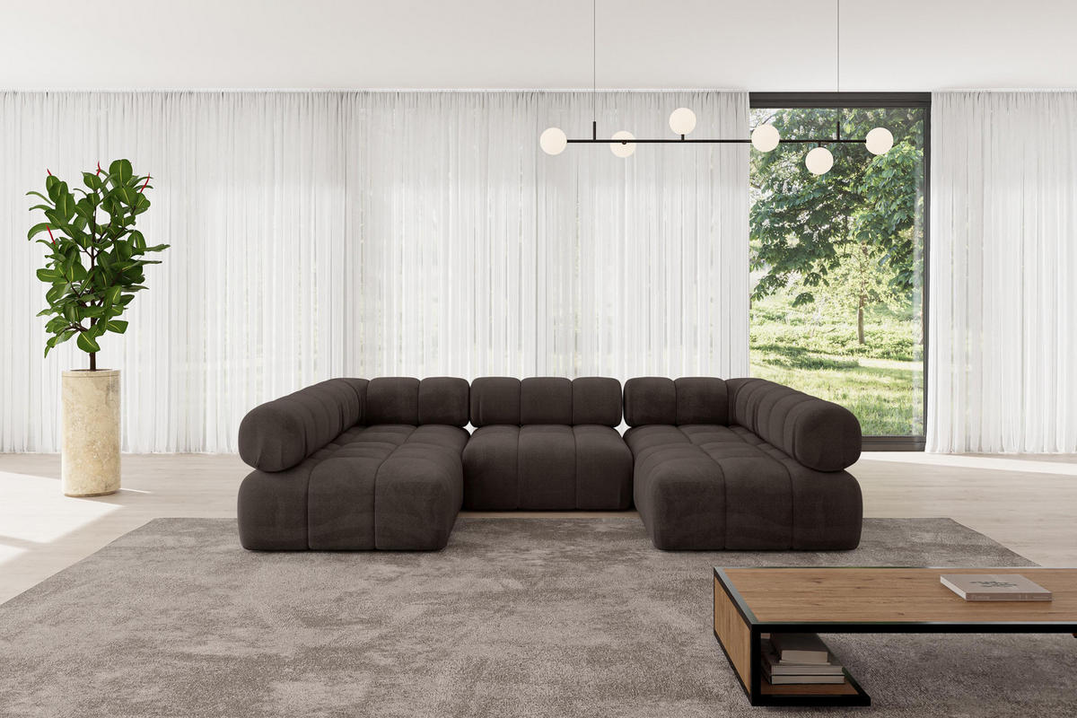 WOHNLANDSCHAFT modulares Sofa Garvo-U1 - 285x190x70 cm Braun Velours - Braun, Holzwerkstoff/Textil (285/70/190cm) - ALTDECOR