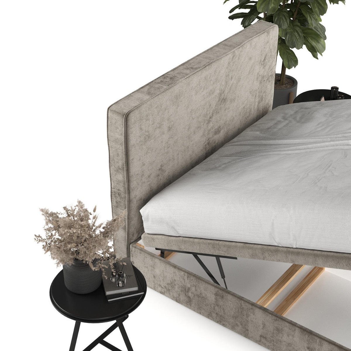 POLSTERBETT Hush mit Stauraum 200/200 cm Beige im Lotta Stoff - Beige/Schwarz, Holz/Holzwerkstoff (200/200cm) - AltaBeds