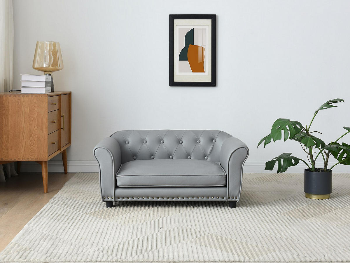SOFA für Haustiere - 94 cmcm x 65 cmcm - Kunstleder - Grau - GALIAMA - Grau, Leder (94/42/65cm) - Vente-Unique