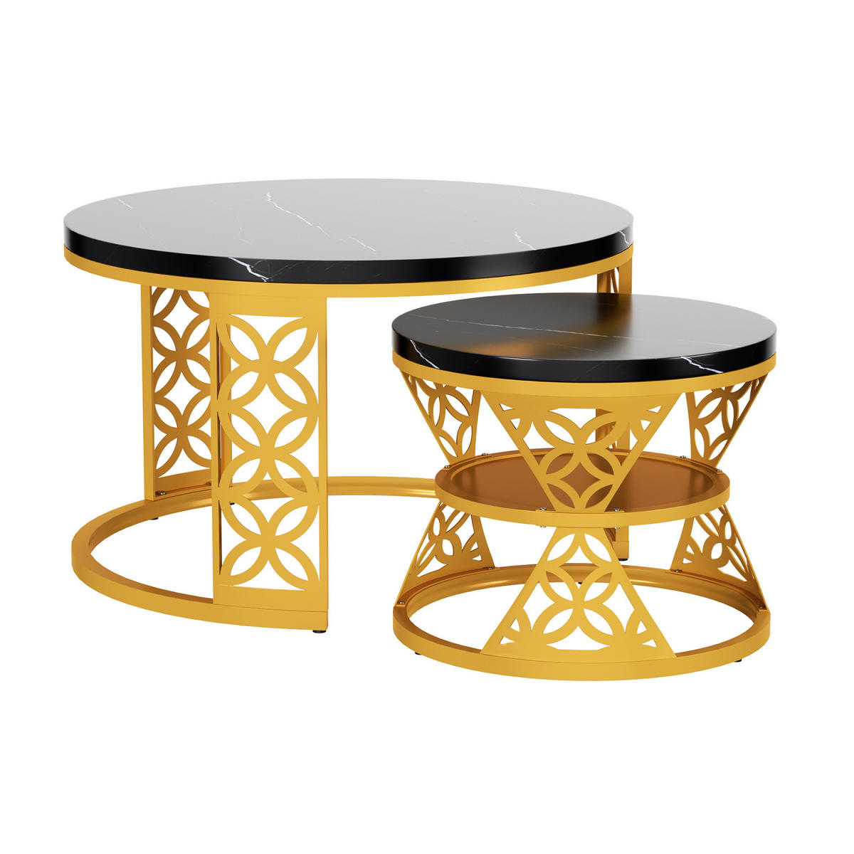 COUCHTISCH 2er Set 70/70/45 cm in Schwarz und Goldfarben aus MDF mit Metallgestell - Goldfarben/Schwarz, Holzwerkstoff/Metall (70/70/45cm) - CHICFURN