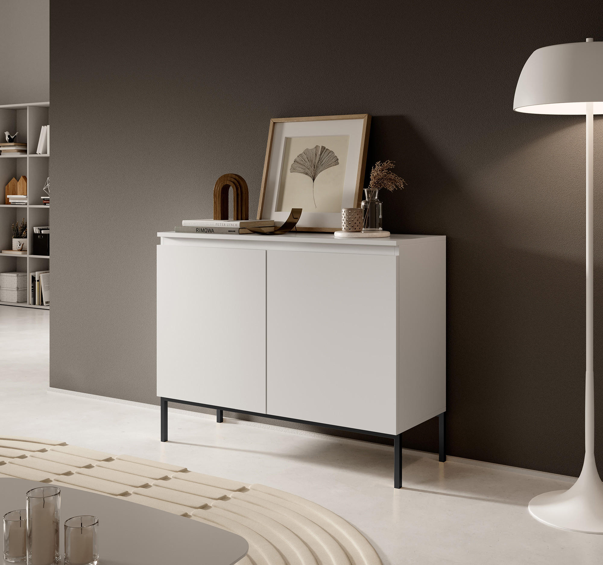 SIDEBOARD Bemmi Weiß mit schwarzen Beinen 2-türig 100 cm - Schwarz/Weiß, Holzwerkstoff/Metall (100/77/35cm) - Selsey