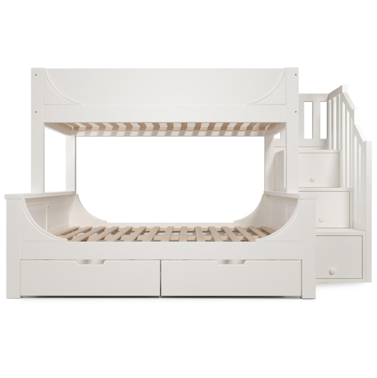 ETAGENBETT aus Massivholz und MDF 90x200/140x200 cm Weiß mit Leiterschrank und Schubladen - Weiß, Holz (90/200cm) - IVMEU