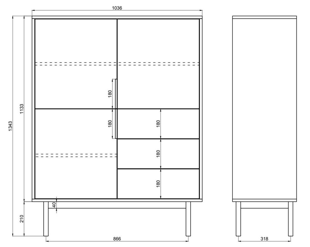 HIGHBOARD Viviaro Graubeige 104 cm - Greige/Goldfarben, Holz/Holzwerkstoff (104/134/39cm) - Selsey