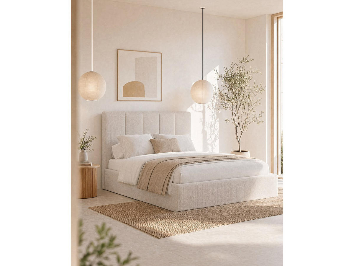 BETT mit Bettkasten - 2 Personen - stoff - beige Kilaclo - Beige, Textil (200/200cm) - Vente-Unique