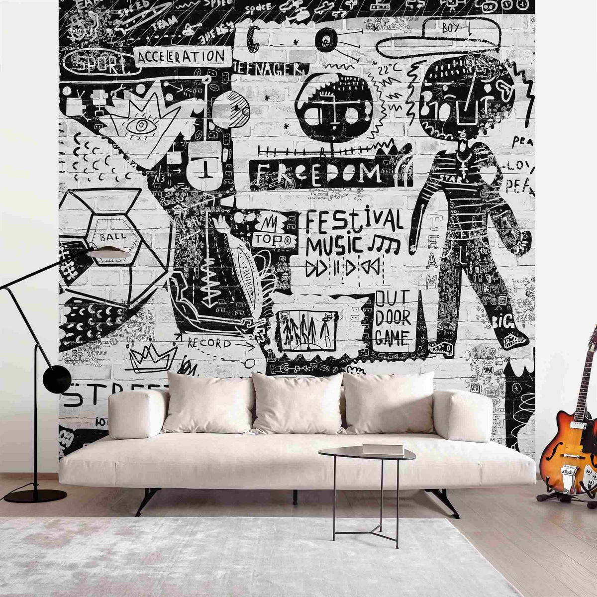 FOTOTAPETE Abstract Graffiti Art Schwarz Weiß 192/192 cm - Schwarz, Papier (192/192cm) - Bilderwelten