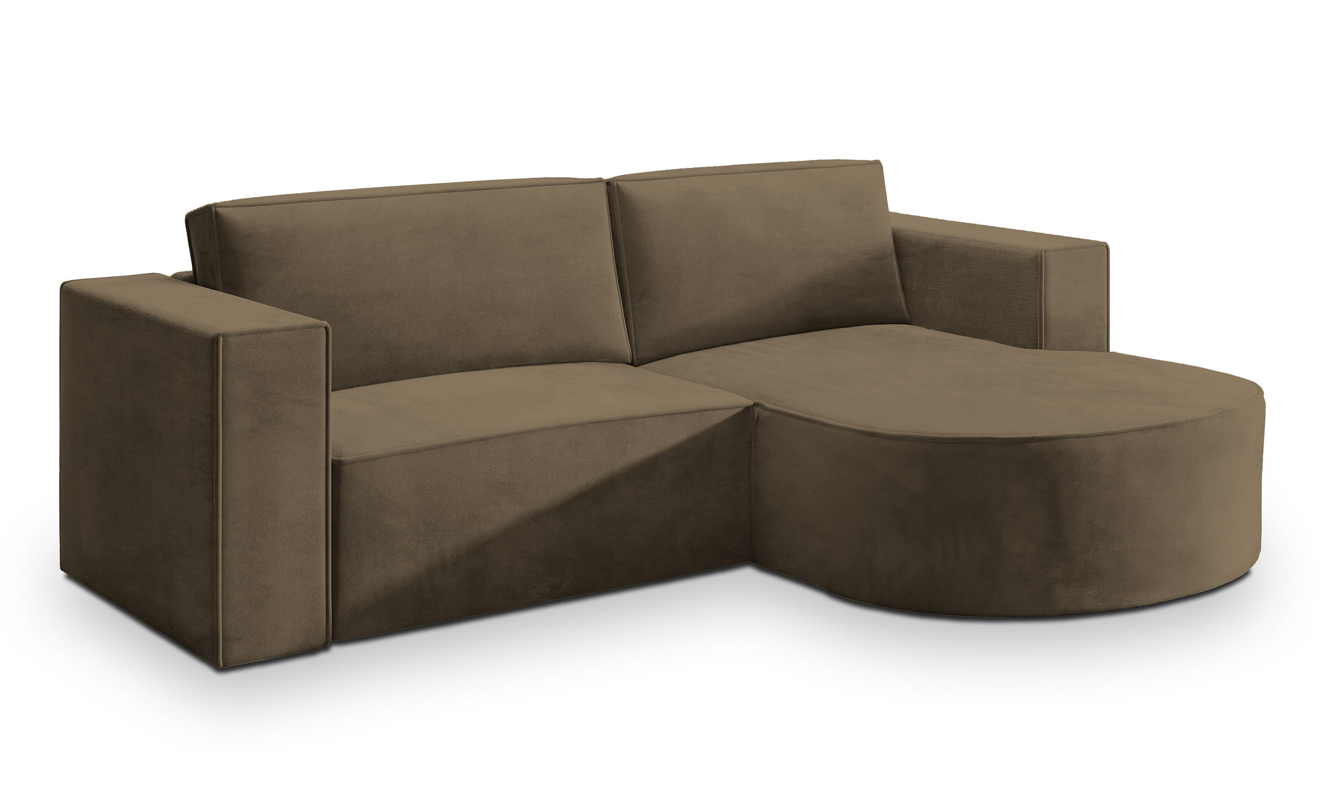 ECKSOFA SORELA M R-S Beige Velours-Stoff mit Schlaffunktion - Beige, Holz (263/174cm) - MASSENO