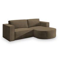 ECKSOFA SORELA M R-S Beige Velours-Stoff mit Schlaffunktion - Beige, Holz (263/174cm) - MASSENO
