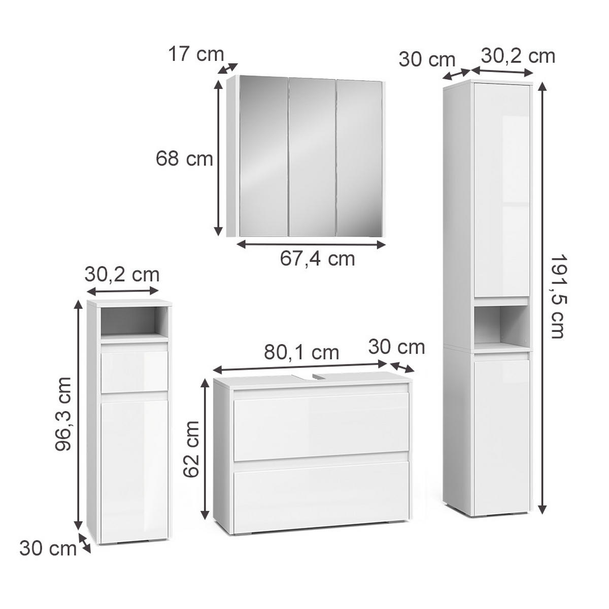 BADMÖBEL-SET Majest Weiß/Weiß Hochglanz 4 Teile - Weiß Hochglanz, Holzwerkstoff (30.2/96.3/30cm) - Vicco