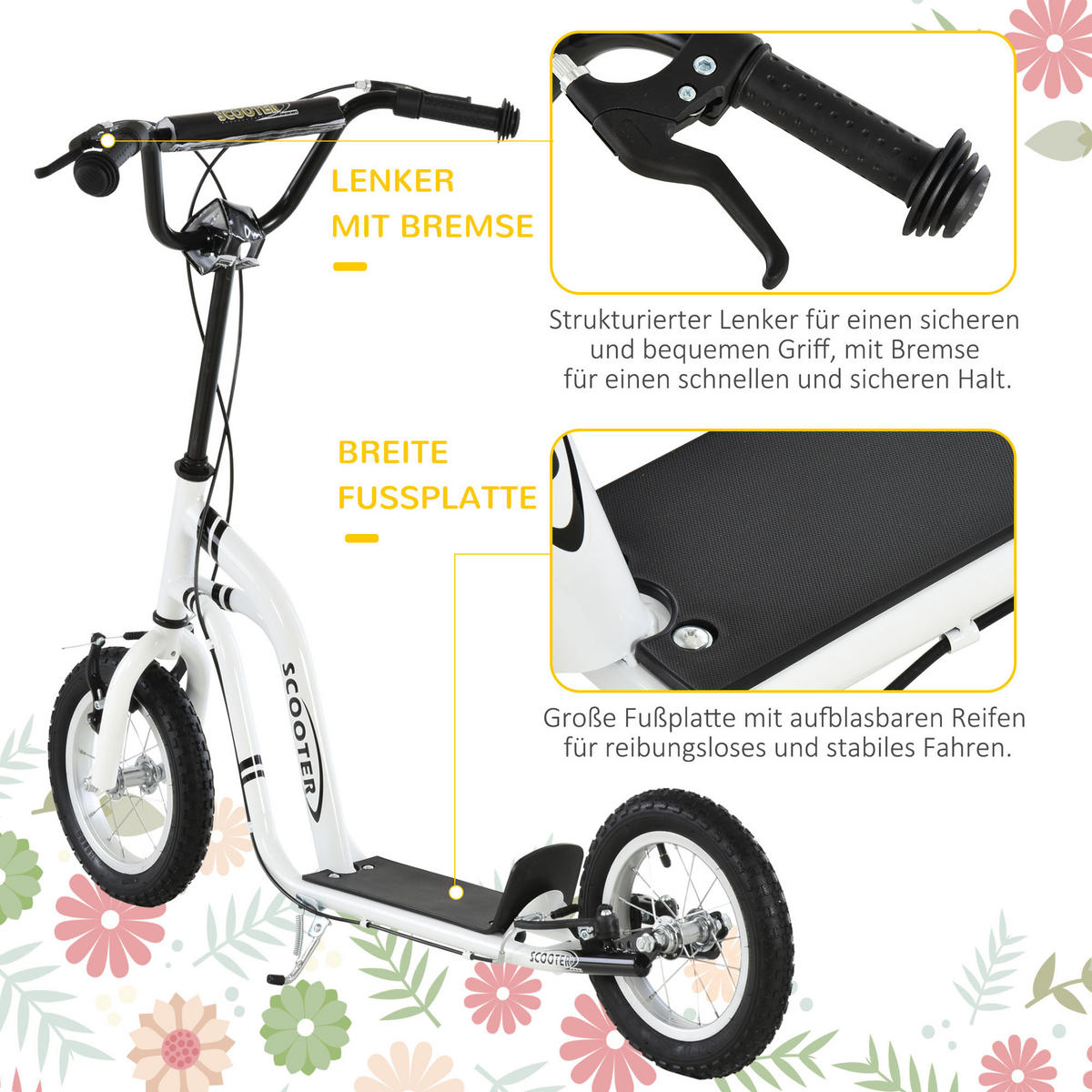 KINDERROLLER ab 5 Jahre Scooter Kinderscooter Tretroller Cityroller Weiß - Weiß, Metall (120/58/95cm) - HOMCOM