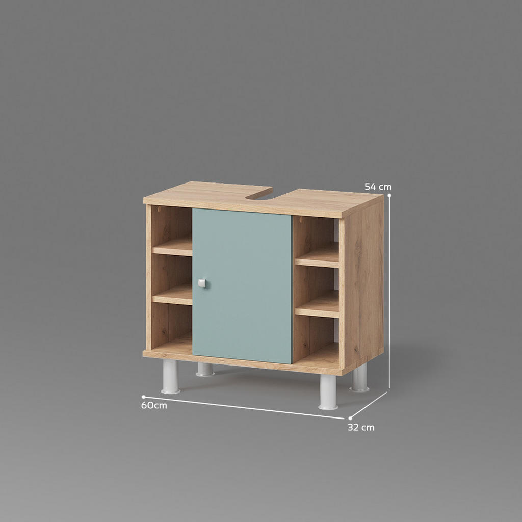 Thumbnail - Livinity® Waschbeckenunterschrank, Grün, Honigeiche, Holzwerkstoff, 7 Fächer, Rechteckig, 60x54x32 cm, Badezimmer, Badez...