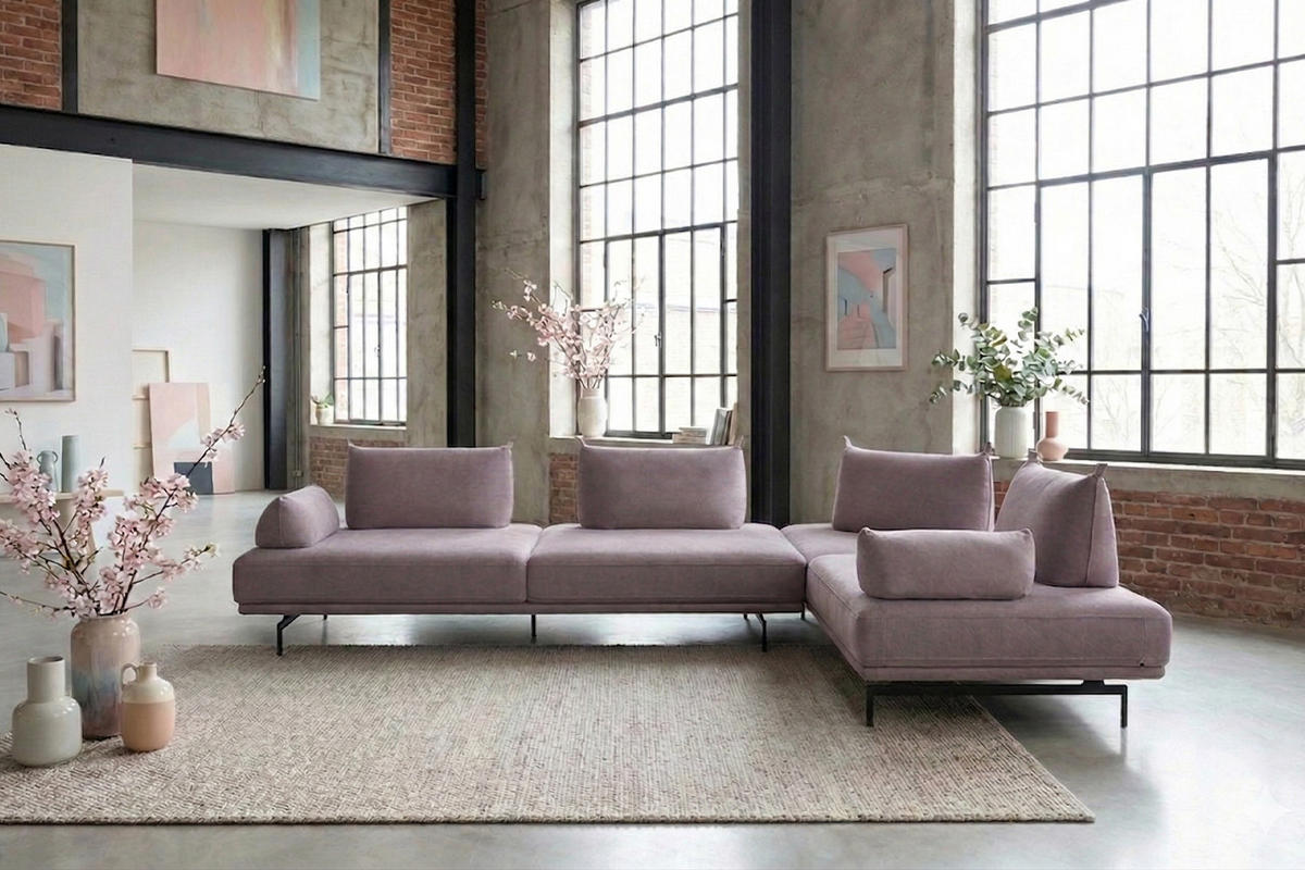 ECKSOFA CANE Violett Webstoff - Violett/Schwarz, Textil/Metall (310/210cm) - KAWOLA