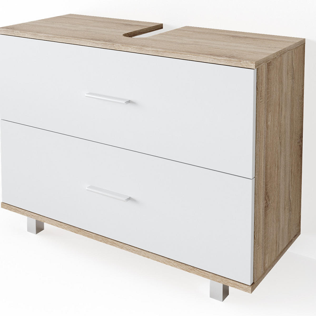 BADMÖBEL-SET Ilias Weiß/Sonoma 3 Teile, mit Unterschrank 80 cm - Weiß/Sonoma Eiche, Holzwerkstoff (80/60/33cm) - Vicco