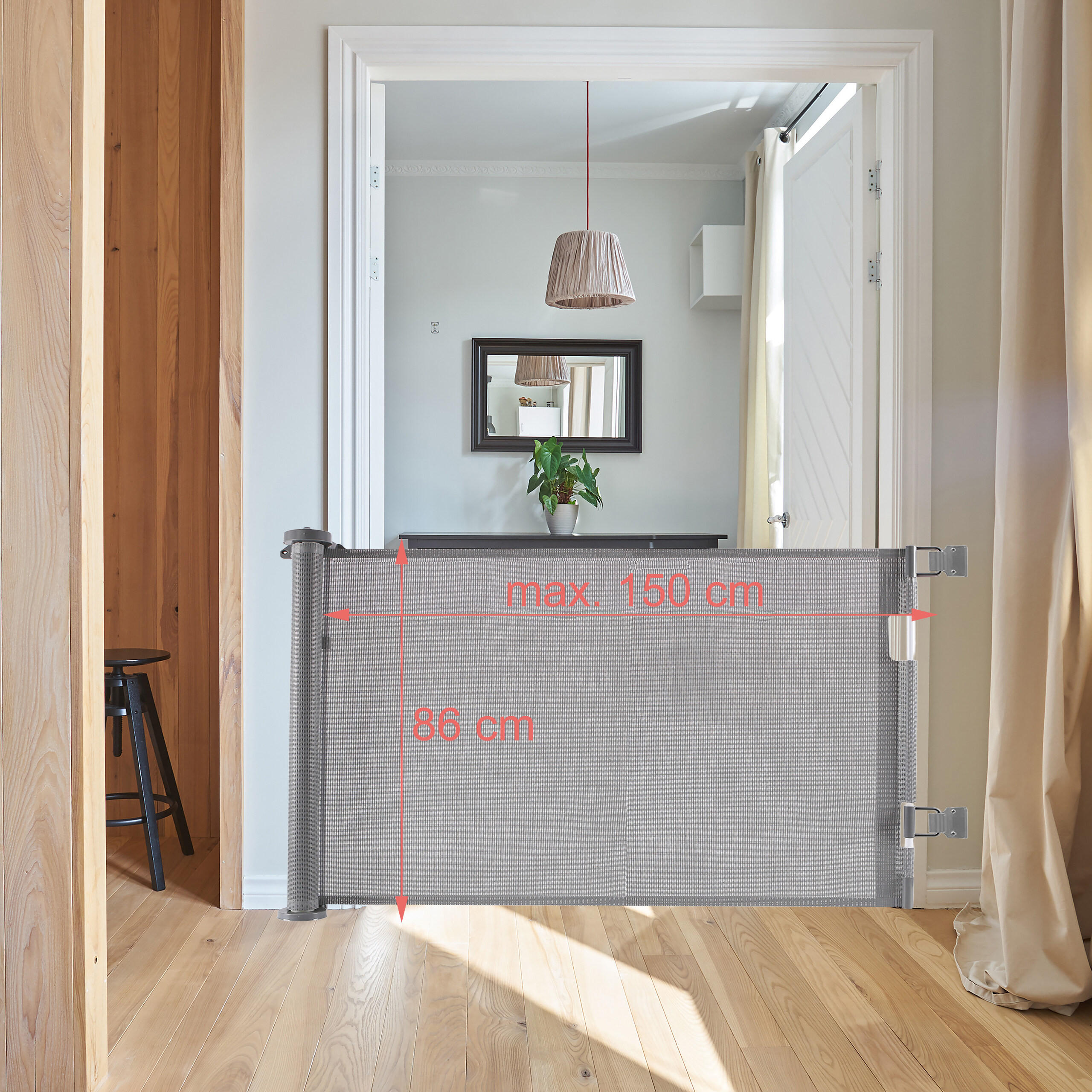 Thumbnail - Relaxdays Türschutzgitter, Grau, Kunststoff, Metall, 150x1 cm, Kindersicherheit