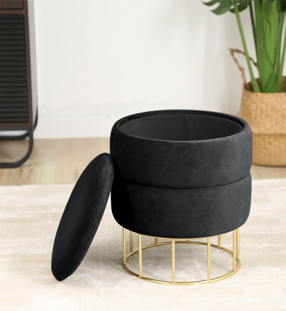 POUF Schwarz 37x37x42 cm - Goldfarben/Schwarz, Textil/Metall (37/42/37cm) - Akord