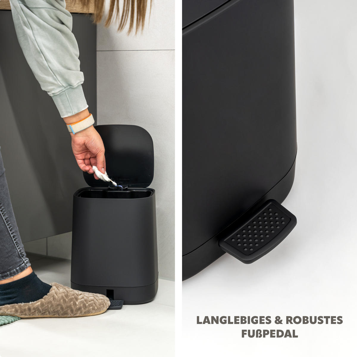 KOSMETIKEIMER VALONA, Kunststoff, schwarz - Schwarz, Kunststoff (21/25.5/24cm) - eluno