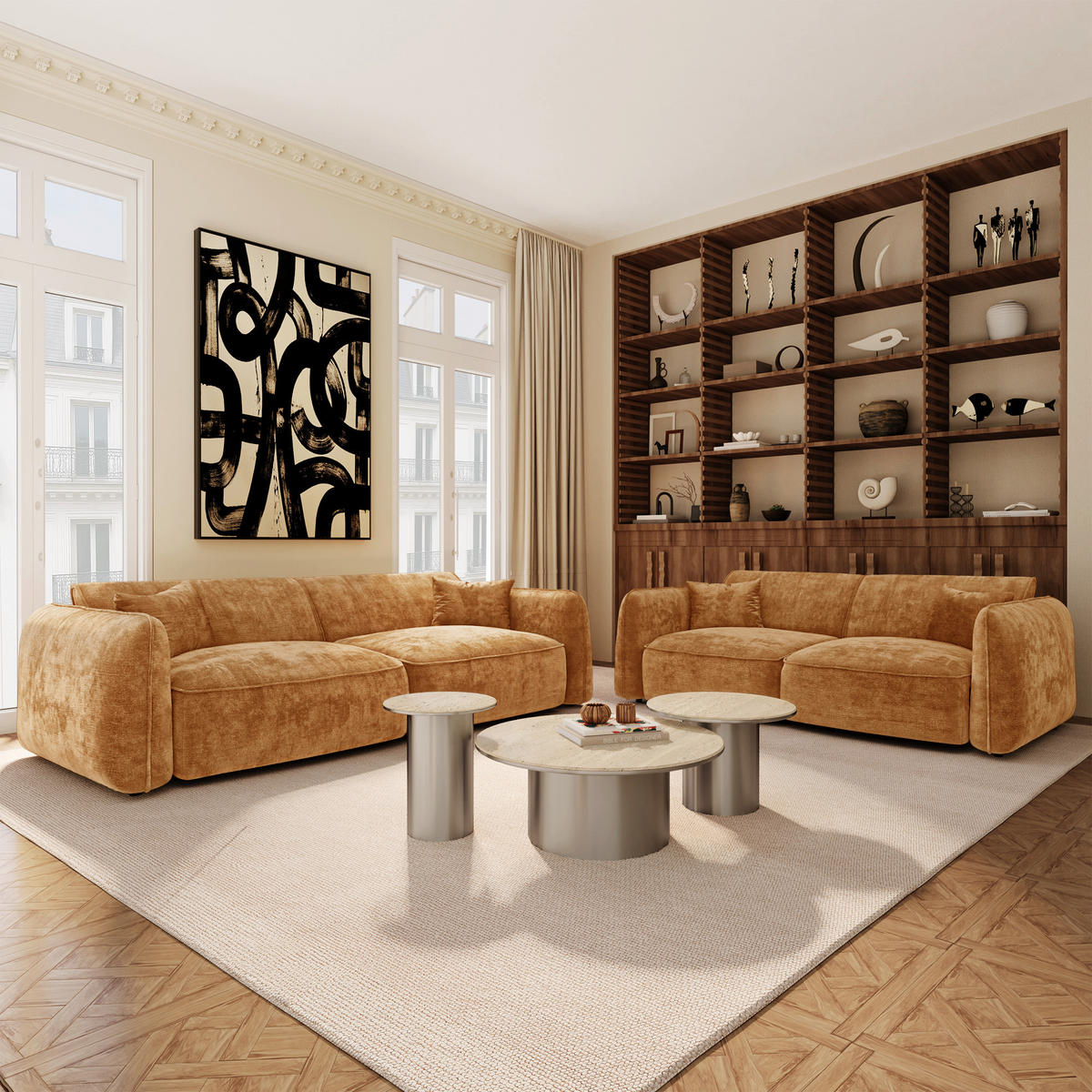 SOFA LOMI Geprägter Samt Karamell 150cm - Braun, Textil (150/74/90cm) - Premium Interiors