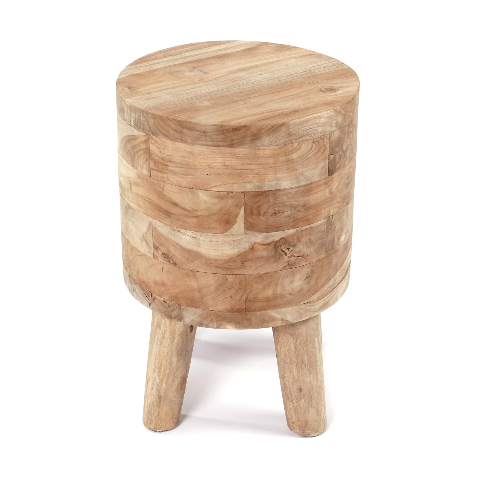 HOCKER Novi Teak Massivholz, rund naturfarben - Naturfarben, Holz (30/45/30cm) - CREEDWOOD