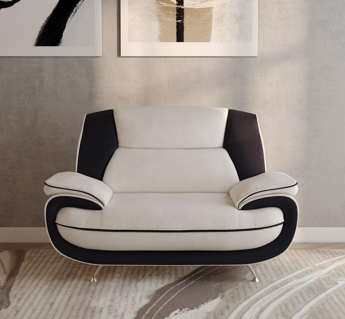 SESSEL, Stoff Soft, Weiß + Schwarz, Palermo - Weiß, Holz (128/89/87cm) - Kaiser Möbel