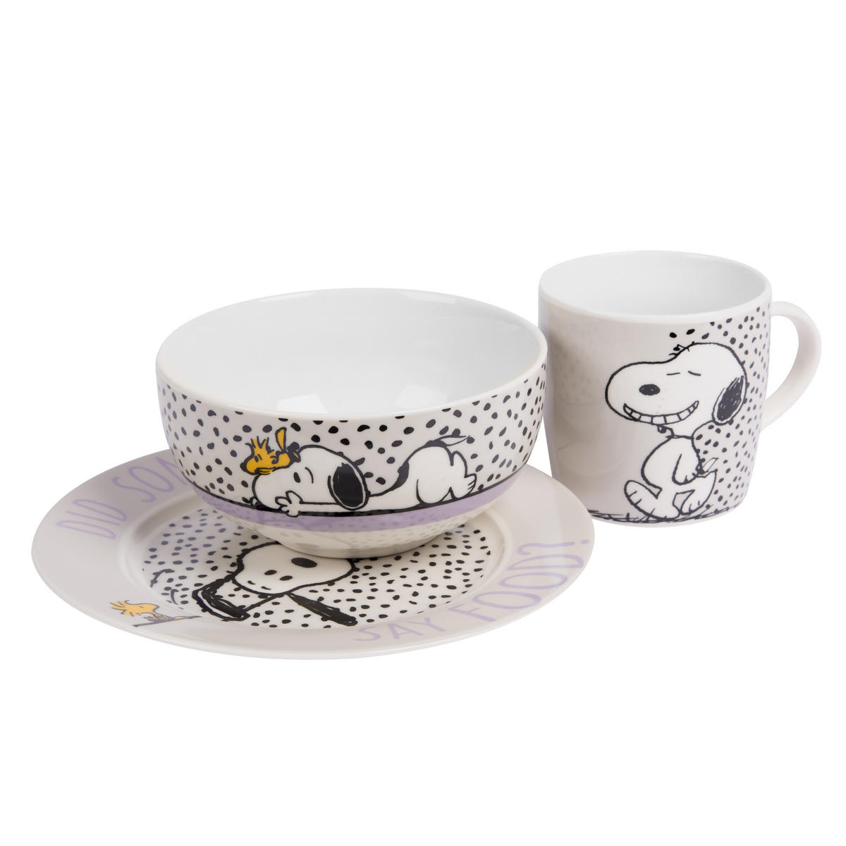 FRÜHSTÜCKSSET The Peanuts Snoopy Did someone say food! Weiß 3-teilig - Multicolor, Keramik (23.8/11.2/23.3cm) - United Labels