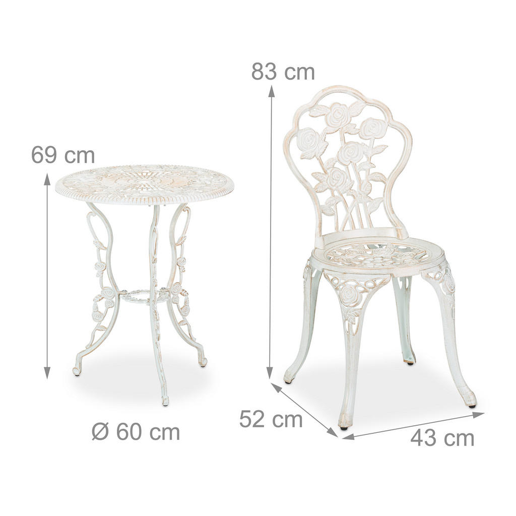 Thumbnail - Relaxdays 3-Tlg.gartenmöbel-Set, Weiß, Metall, 2-Sitzer, rund, Balkonmöbel, Balkonmöbel-Sets