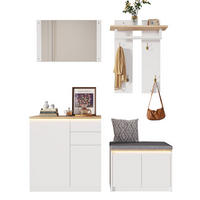 GARDEROBE 130x35x124.5cm mit Spiegel, LED und Schuhbank - Weiß, Holzwerkstoff (130/124.5/35cm) - FLIEKS