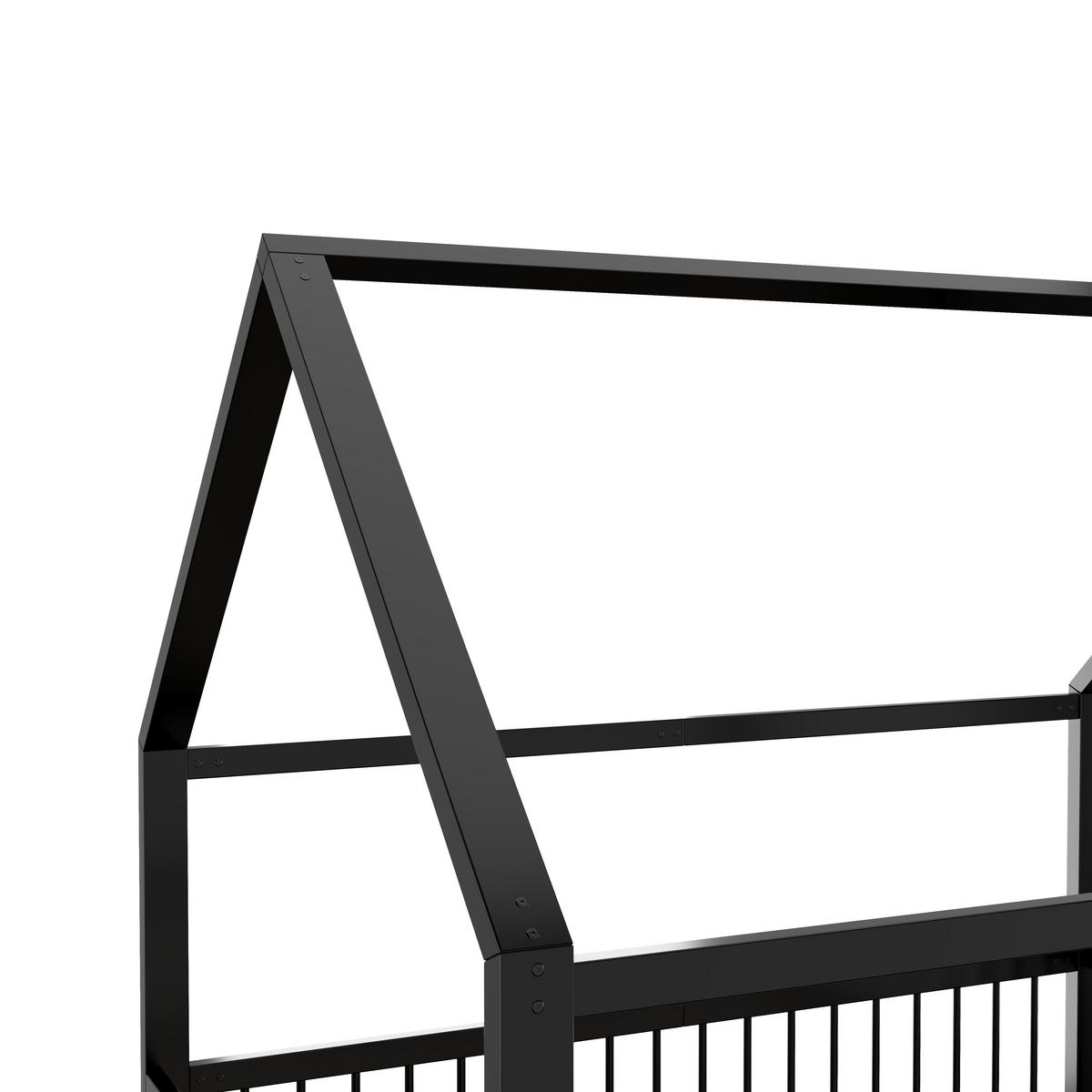 HAUSBETT 140/200 cm DE-04622, mit Brüstung und Haus-Zierleisten in Schwarz - Schwarz, Metall (140/200cm) - ComfortXL