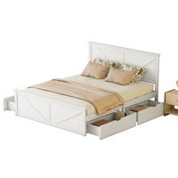 BETTGESTELL aus Kiefer 206x167,5x98 cm Weiß mit Kopfteil und 4 Schubladen - Weiß, Holz (160/200cm) - Modfu