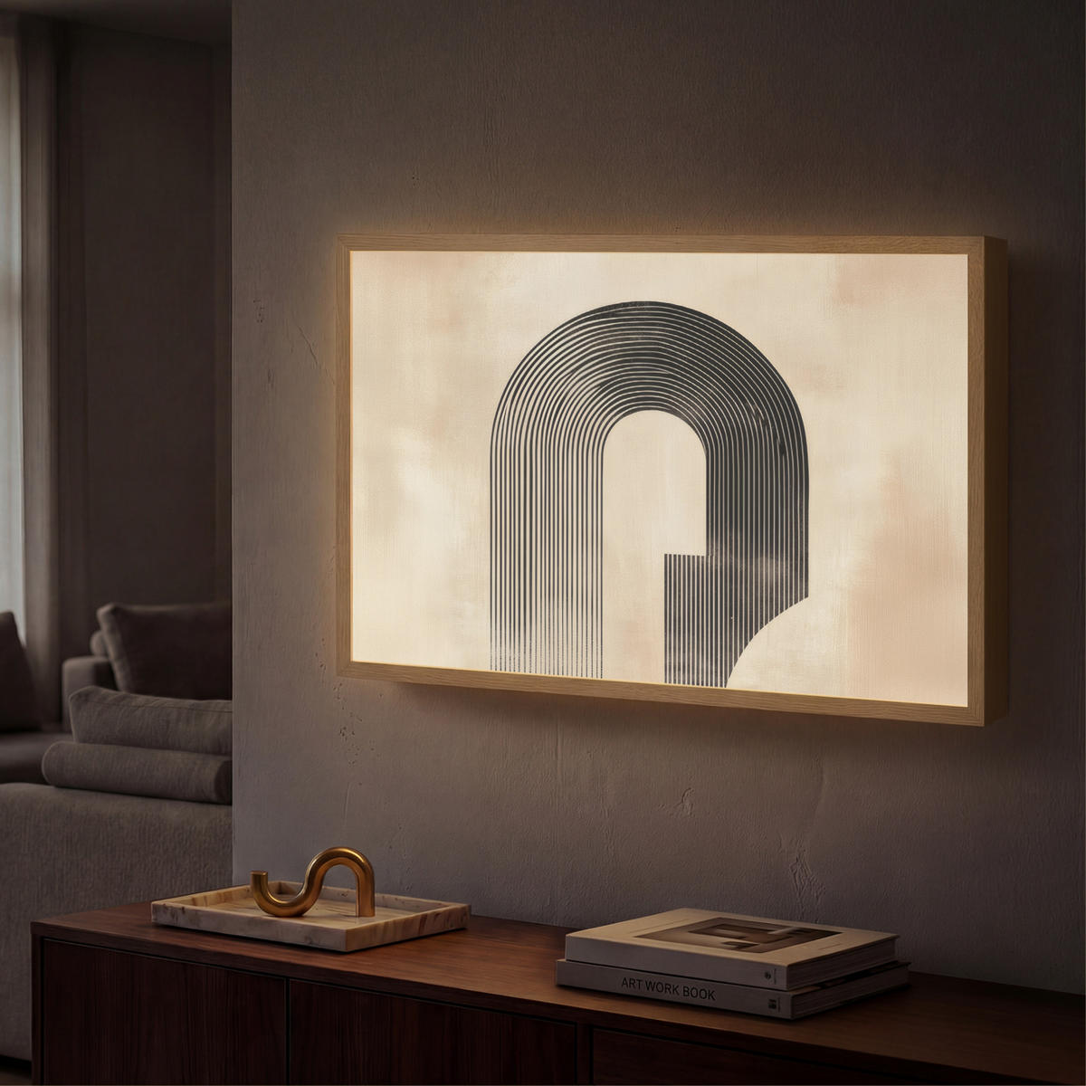 NÁSTĚNNÁ LAMPA S AKUMULÁTOREM Luk - Pruhy - Minimalistický - Černý 60x40 cm - béžová, kompozitní dřevo (60/40/8cm) - OnlyWow