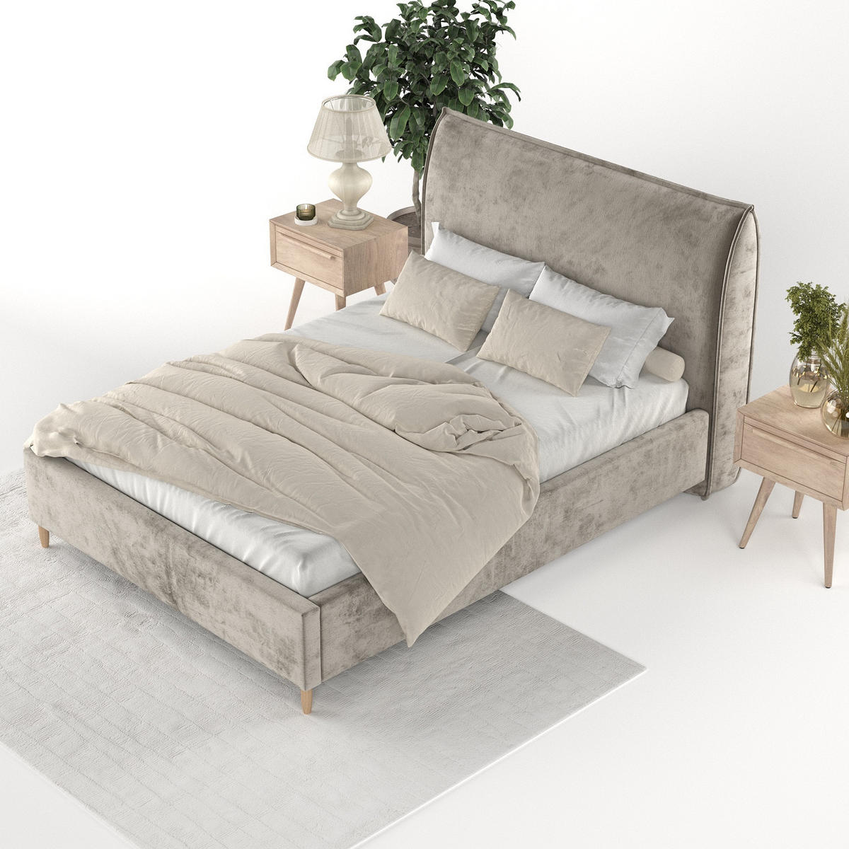 POLSTERBETT Mira 120/200 cm Beige im Lotta Stoff - Beige/Naturfarben, Holz/Holzwerkstoff (120/200cm) - AltaBeds