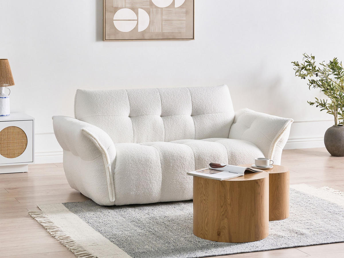 POHOVKA 2-místná Bouclé Bílá Halba - bílá, textil (174/80/85cm) - Beliani