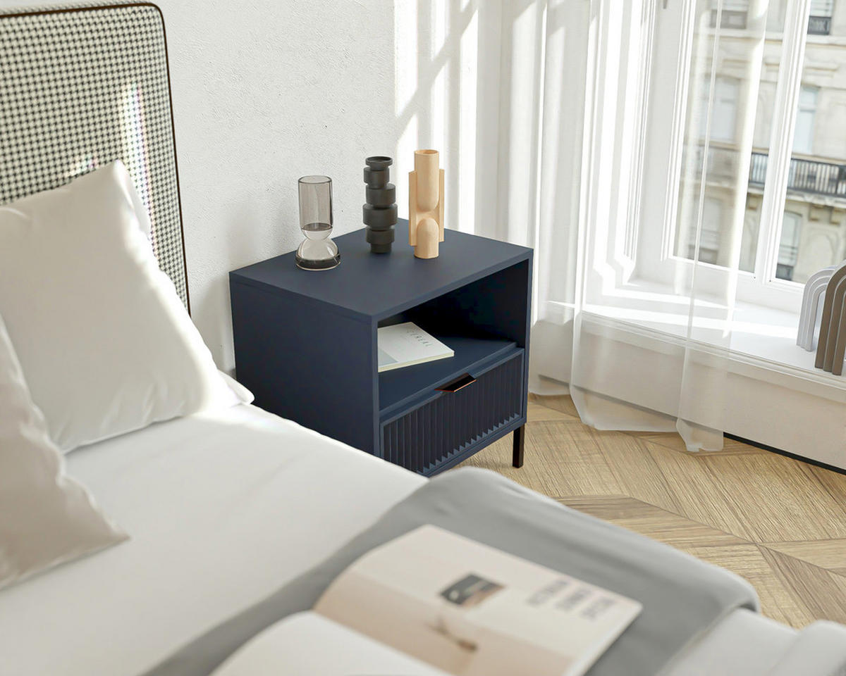 NACHTSCHRANK WAVE 54/40/55 cm Indigo - Schwarz/Dunkelblau, Holzwerkstoff/Metall (54.4/55.1/40.6cm) - Idohome
